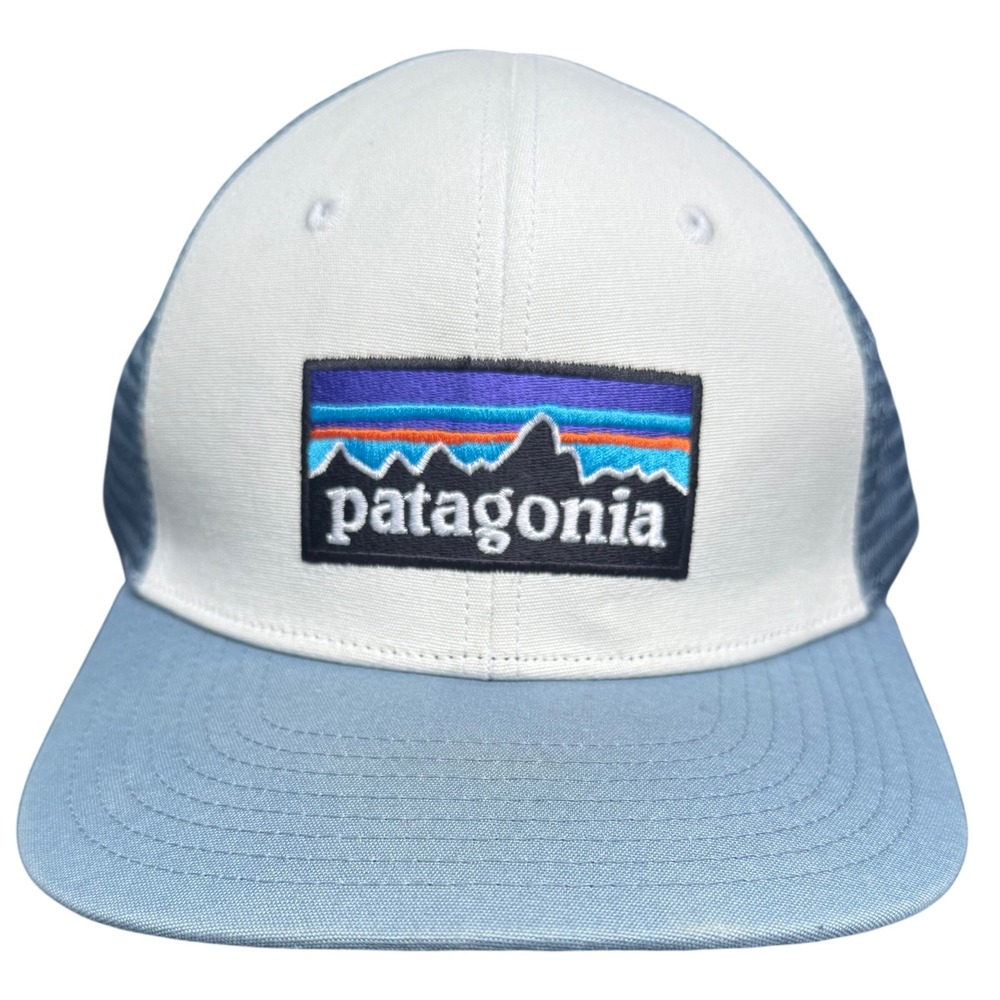 Patagonia P-6 Logo LoPro Trucker Hat Mesh Snapback White Blue OSFA